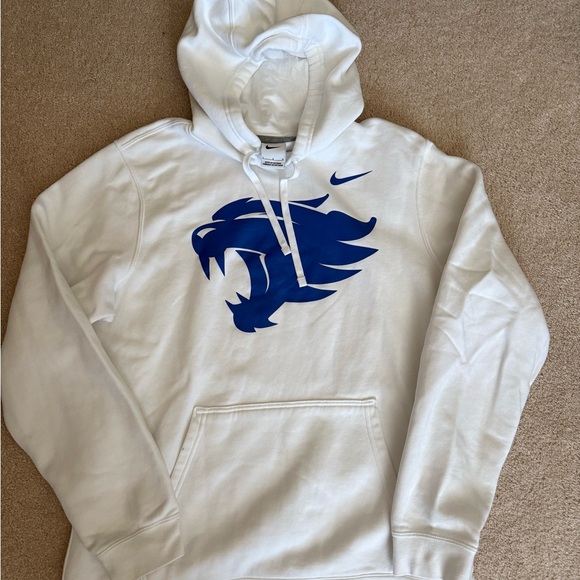 Nike Tops - Nike White Hoodie with Bold Blue Design
